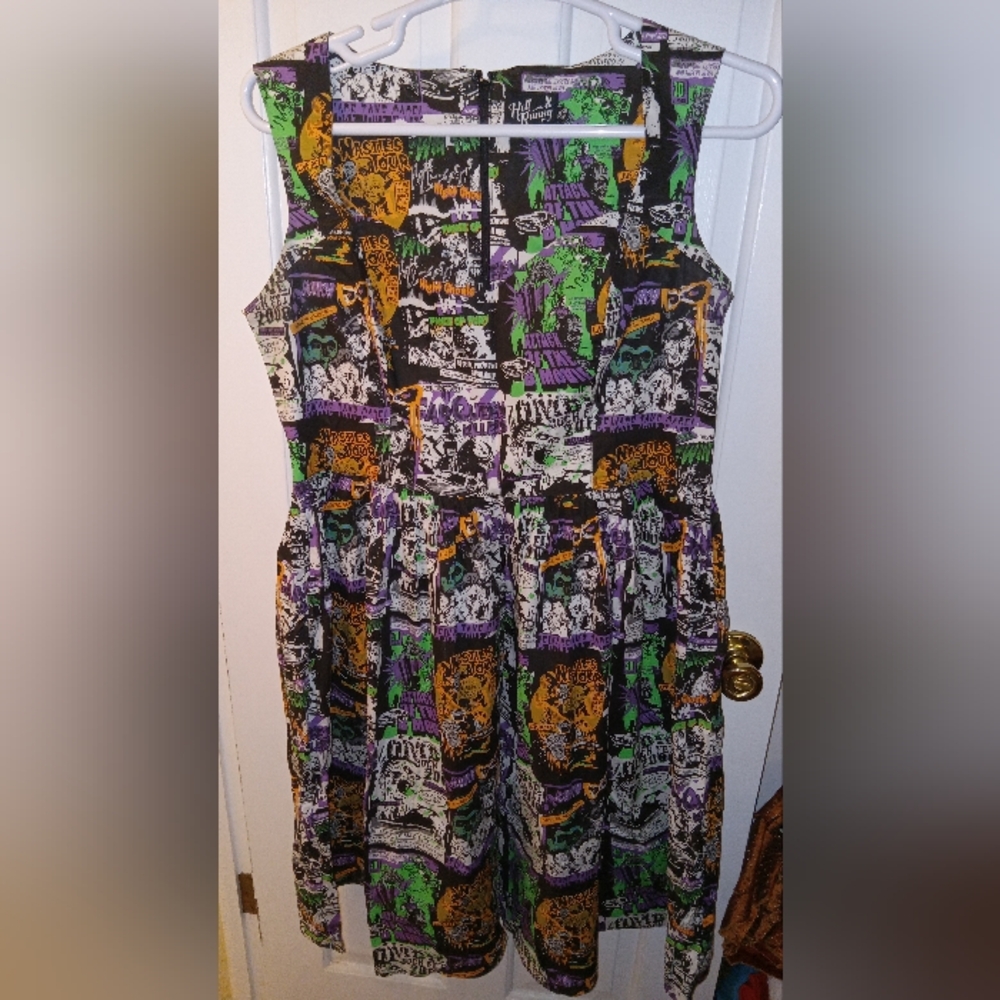 Hell Bunny 2X / UK 18 Be Afraid 50s Graphic Print Midi Dress Movie Poster Pin-Up